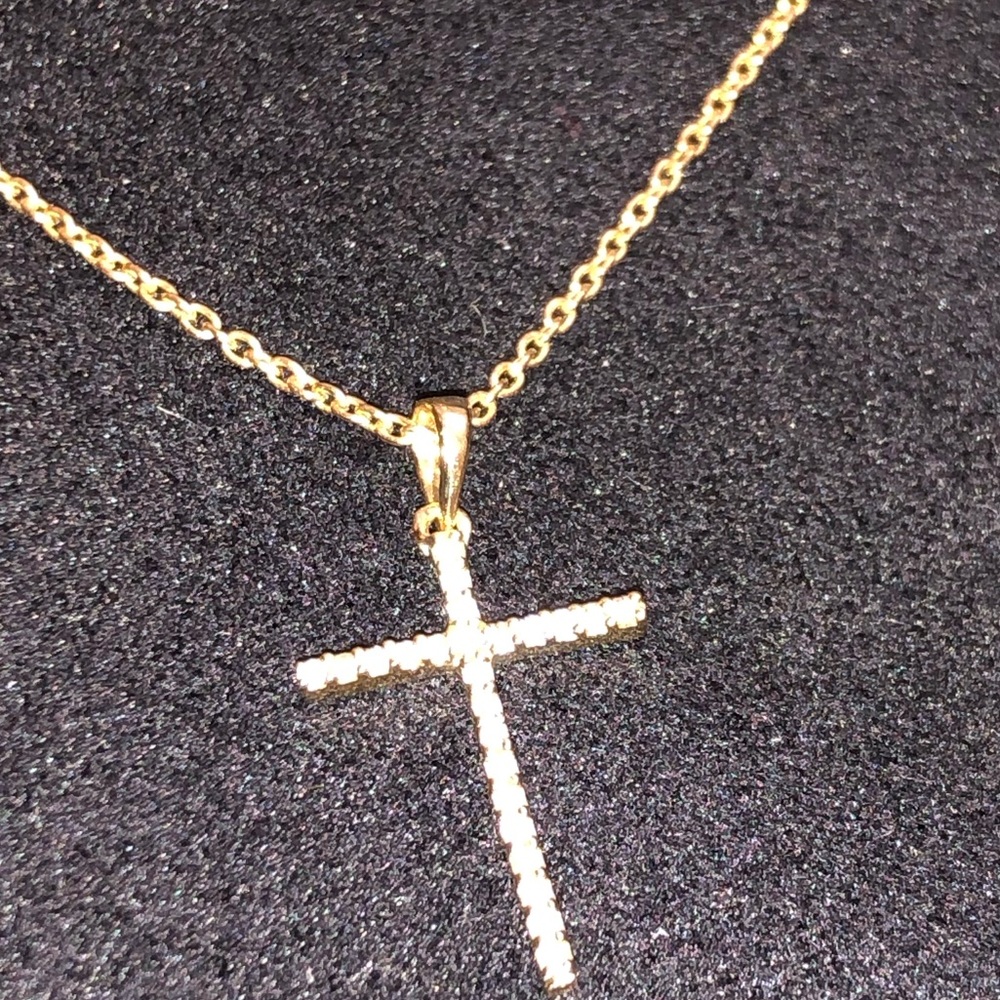 14k solid white gold SI Diamond CROSS NECKLACE NOT PLATED NOT CZ FREE APPRAISAL - Picture 3 of 8